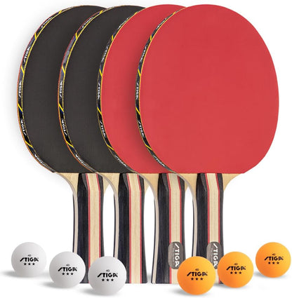 Ultimate 2 or 4 Player Table Tennis Set - USATT Approved Rackets & 3-Star Balls for Skill Mastery with 5-Ply Blade & Flared Handle!