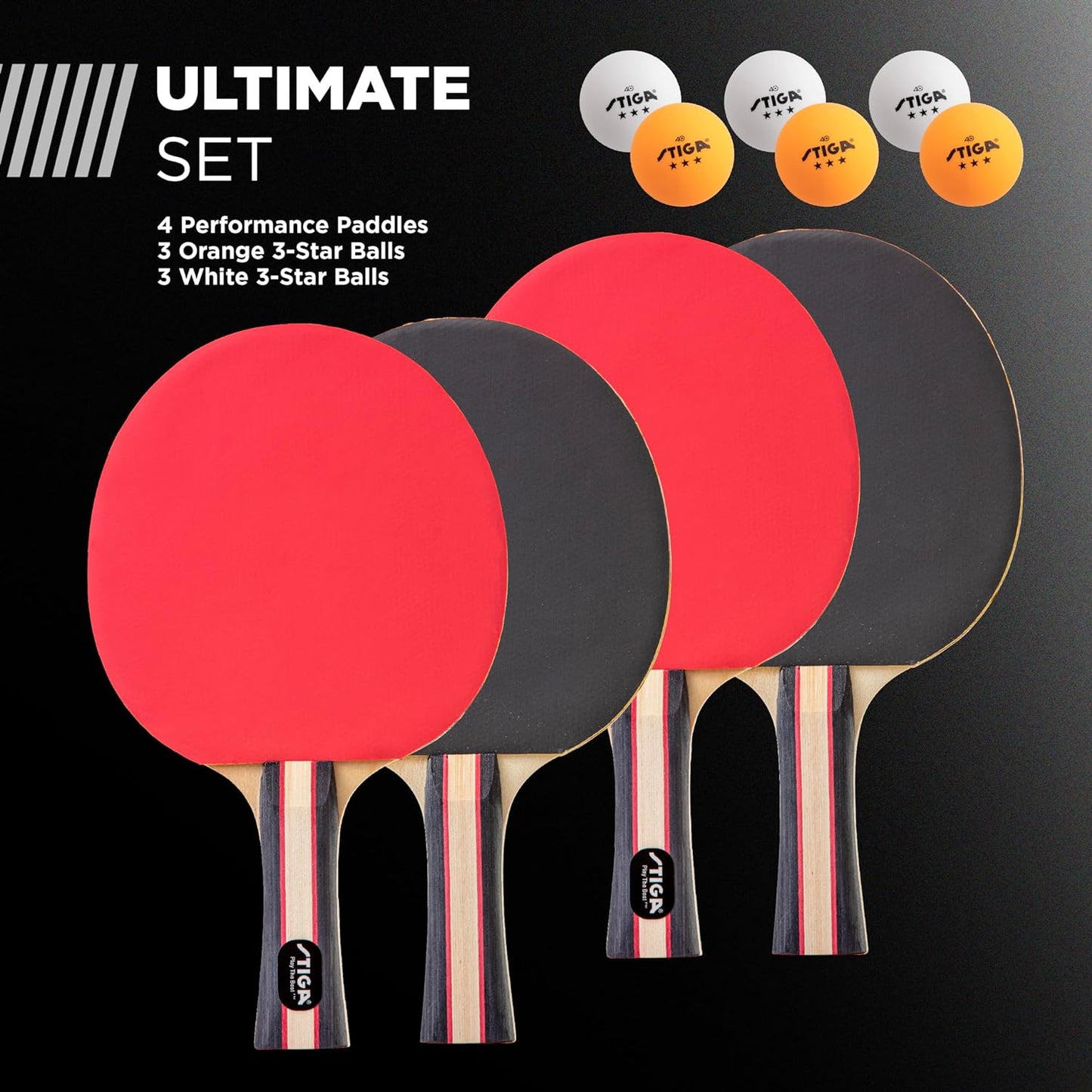 Ultimate 2 or 4 Player Table Tennis Set - USATT Approved Rackets & 3-Star Balls for Skill Mastery with 5-Ply Blade & Flared Handle!